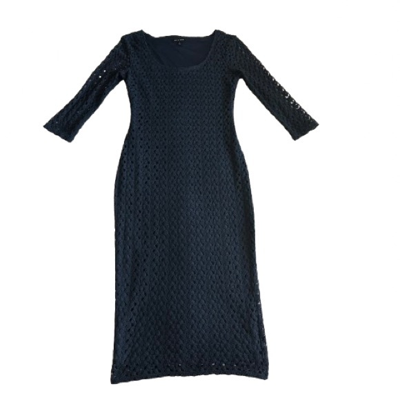 As U Wish Women's M Navy Blue Midi Pullover Sleeved Knit Bidycon Crochet Dress - Picture 7 of 15
